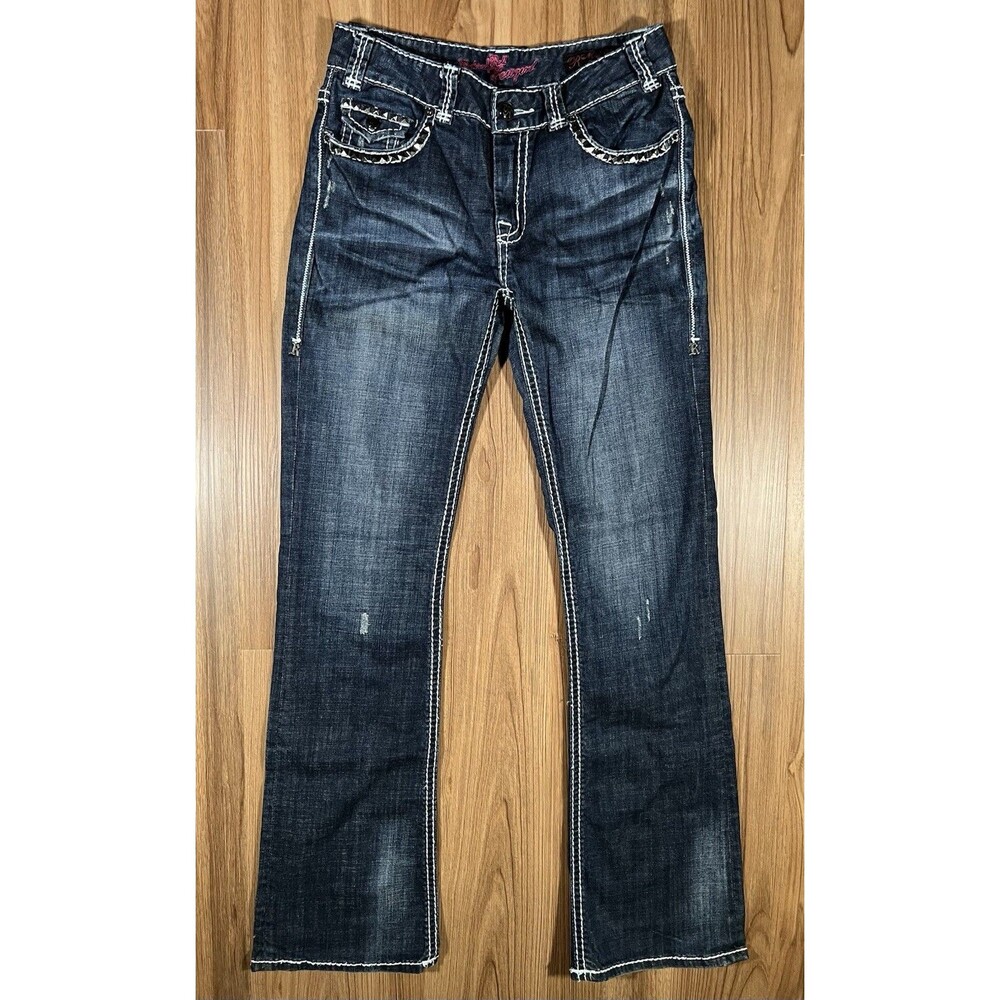 Rock & Roll Cowgirl Size 29x34 Mid Rise Jeweled Bling Denim Jeans rodeo western